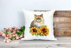Persian Cat and Sunflowers Watercolor PNG for Sublimation Product Image 2