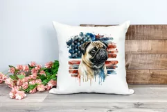 Patriotic Pug Dog Breed Watercolor Clip Art, PNG Sublimation Product Image 2