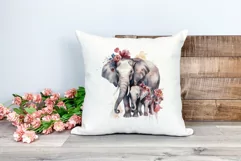 Watercolor Mother and Baby Elephant PNG for Sublimation Product Image 2