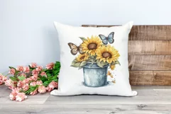 Sunflowers in Bucket Watercolor PNG for Sublimation Product Image 2
