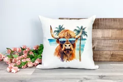 Summer Vibes Highland Cow Watercolor PNG for Sublimation Product Image 2