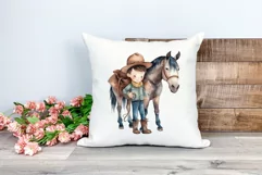 Little Cowboy and His Horse Watercolor PNG for Sublimation Product Image 2