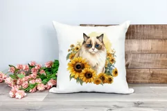 Ragdoll Cat and Sunflowers Watercolor PNG for Sublimation Product Image 2