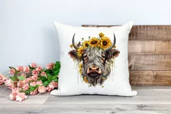 Highland Cow with Sunflowers Watercolor PNG for Sublimation Product Image 2