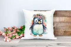 Cute Penguin and Flowers Watercolor PNG for Sublimation Product Image 2