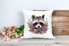 Cute Raccoon with Flowers Watercolor PNG for Sublimation Product Image 2