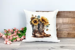 Watercolor Western Boots and Sunflowers PNG for Sublimation Product Image 2