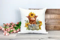 Cute Baby Highland Cow and Sunflowers Watercolor Sublimation Product Image 2