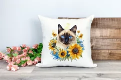 Siamese Cat and Sunflowers Watercolor PNG for Sublimation Product Image 2