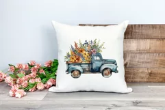 Vintage Truck and Spring Flowers Watercolor PNG Sublimation Product Image 2