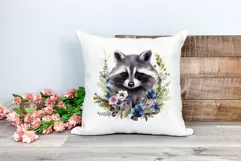 Cute Raccoon with Flowers Watercolor PNG for Sublimation Product Image 2