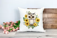 Cute Baby Owl and Sunflowers Watercolor PNG for Sublimation Product Image 2