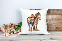 Little Cowboy and His Horse Watercolor PNG for Sublimation Product Image 2