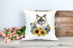 Ragdoll Cat and Sunflowers Watercolor PNG for Sublimation Product Image 2