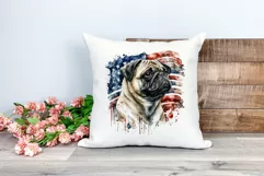 Patriotic Pug Dog Breed Watercolor Clip Art, PNG Sublimation Product Image 2