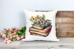 Vintage Books and Flowers Watercolor PNG for Sublimation Product Image 2