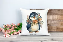 Cute Penguin and Flowers Watercolor PNG for Sublimation Product Image 2