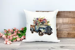 Vintage Truck and Spring Flowers Watercolor PNG Sublimation Product Image 2