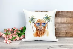 Summer Vibes Highland Cow Watercolor PNG for Sublimation Product Image 2