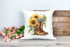 Watercolor Western Boots and Sunflowers PNG for Sublimation Product Image 2