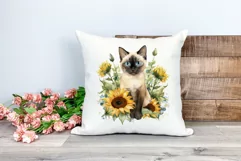 Siamese Cat and Sunflowers Watercolor PNG for Sublimation Product Image 2