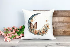 Moon Butterfly and Flowers Watercolor PNG for Sublimation Product Image 2