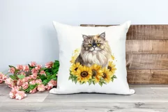 Persian Cat and Sunflowers Watercolor PNG for Sublimation Product Image 2
