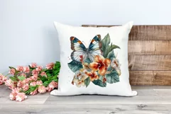 Watercolor Butterflies with Tropical Flowers PNG Sublimation Product Image 2
