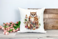 Mother and Baby Owl Watercolor Clipart - Sublimation PNG Product Image 2