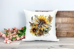 Watercolor Dragonfly and Sunflowers PNG for Sublimation Product Image 2