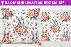 Spring Pillow sublimation | Spring bunny &amp; flowers pattern Product Image 1
