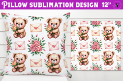 Spring Pillow sublimation | Spring bear &amp; heart pattern Product Image 1