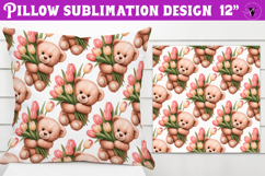 Spring Pillow sublimation | Spring bear &amp; heart pattern Product Image 1