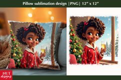Christmas pillow, Black woman with champagne sublimation Product Image 1