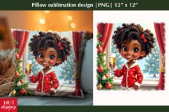 Christmas pillow, Black woman with champagne sublimation Product Image 1
