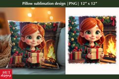 Christmas pillow, Red hair girl with gift sublimation, card Product Image 1