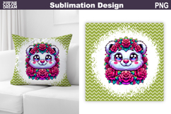 Cute Bear Pillow Design | Bear Roses Sublimation Product Image 1