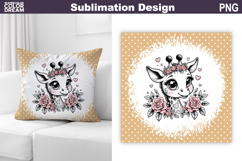 Cute Giraffe Floral Pillow Design | Baby Giraffe Roses Subli Product Image 1