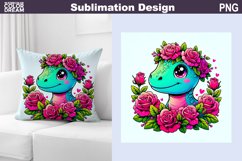 Dino Flowers Pillow | Cute Animal Roses Sublimation Product Image 1