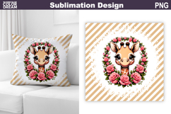 Cute Giraffe Floral Pillow Design | Baby Giraffe Roses Subli Product Image 1