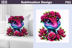 Dino Flowers Pillow | Cute Animal Roses Sublimation Product Image 1