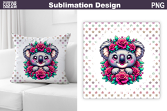 Cute Koala Floral Pillow Design | Baby Koala Roses Product Image 1