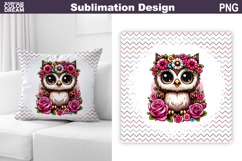 Cute Owl Floral Pillow Design | Owl Sublimation Product Image 1