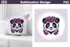 Cute Panda Floral Pillow Design | Panda Sublimation Product Image 1