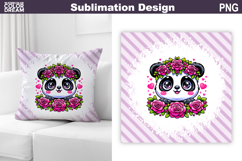 Cute Panda Floral Pillow Design | Panda Sublimation Product Image 1