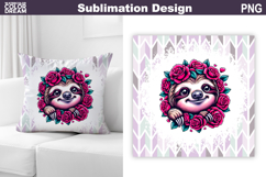 Cute Sloth Floral Pillow Design | Sloth Sublimation Product Image 1