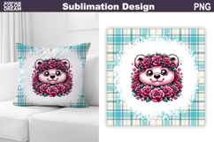Cute Bear Floral Pillow Design | Baby Bear Sublimation Product Image 1