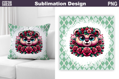 Cute Bear Floral Pillow Design | Baby Bear Sublimation Product Image 1