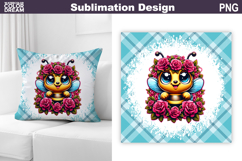 Cute Bee Floral Pillow Design | Baby Bee Sublimation Product Image 1