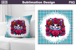 Cute Cat Floral Pillow Design | Kitty Roses Sublimation Product Image 1